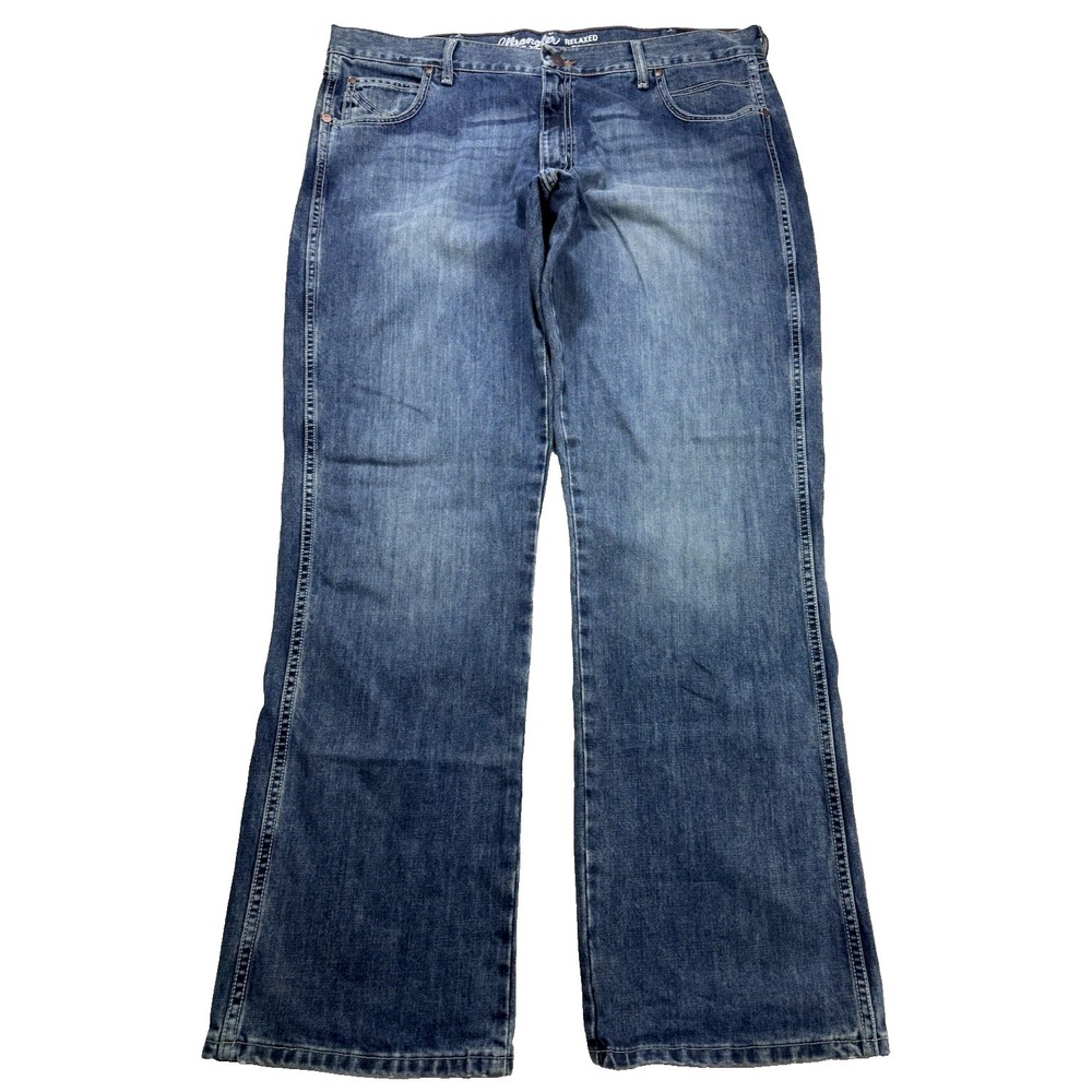 Wrangler Retro Jeans Men's 40x34 Blue Relaxed Boot Whisker Distressed Denim
